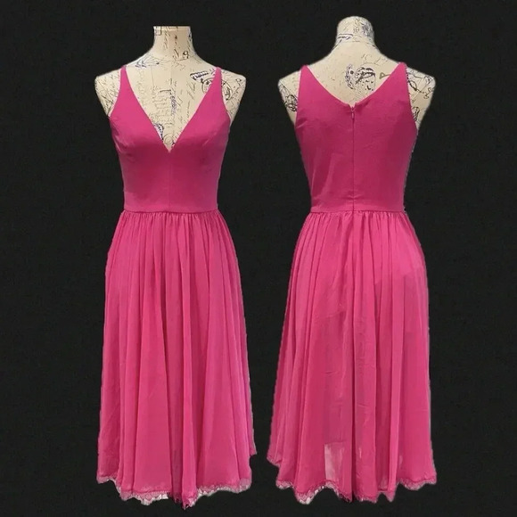 Dress The Population Alicia Bright Fuchsia Fit and Flare Midi Dress Small Party - Picture 1 of 16